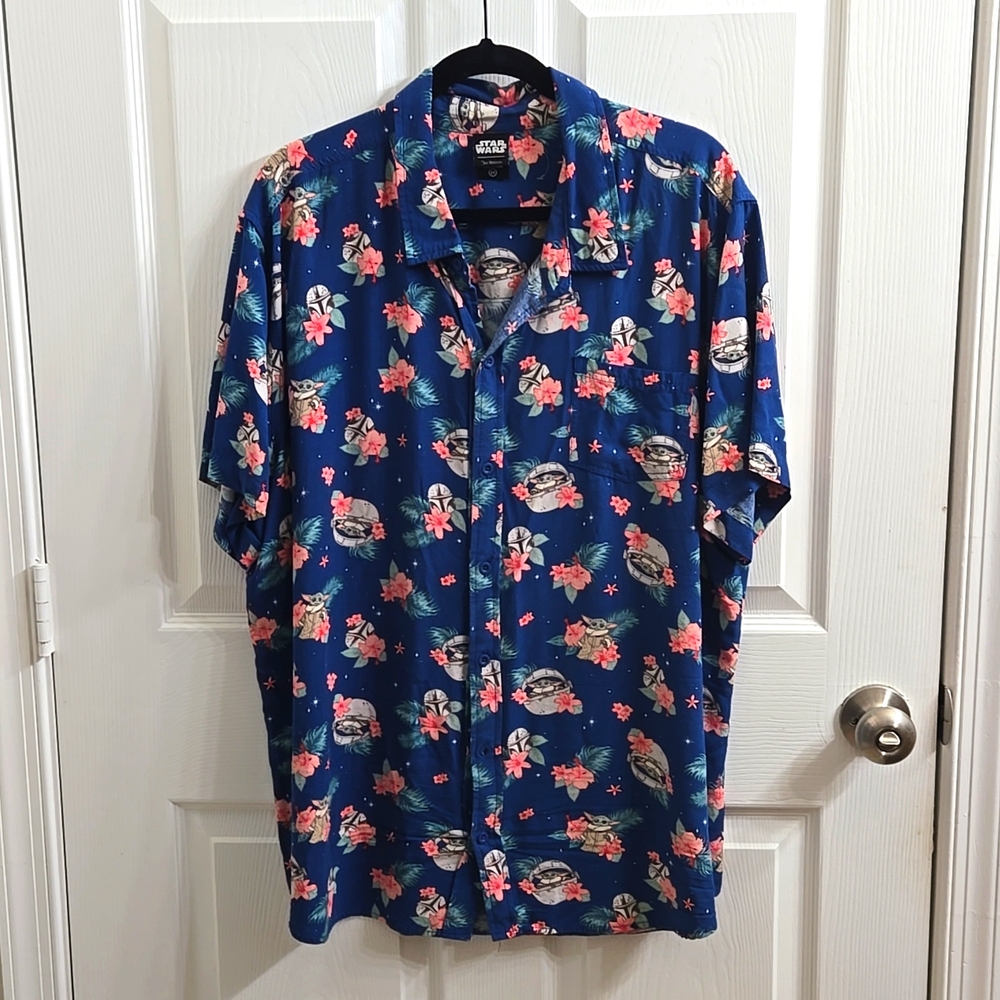 Star Wars The Mandolorian The Child Tropical Floral Woven Button Up